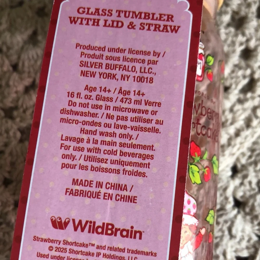 Strawberry Shortcake Glass Tumbler with Straw